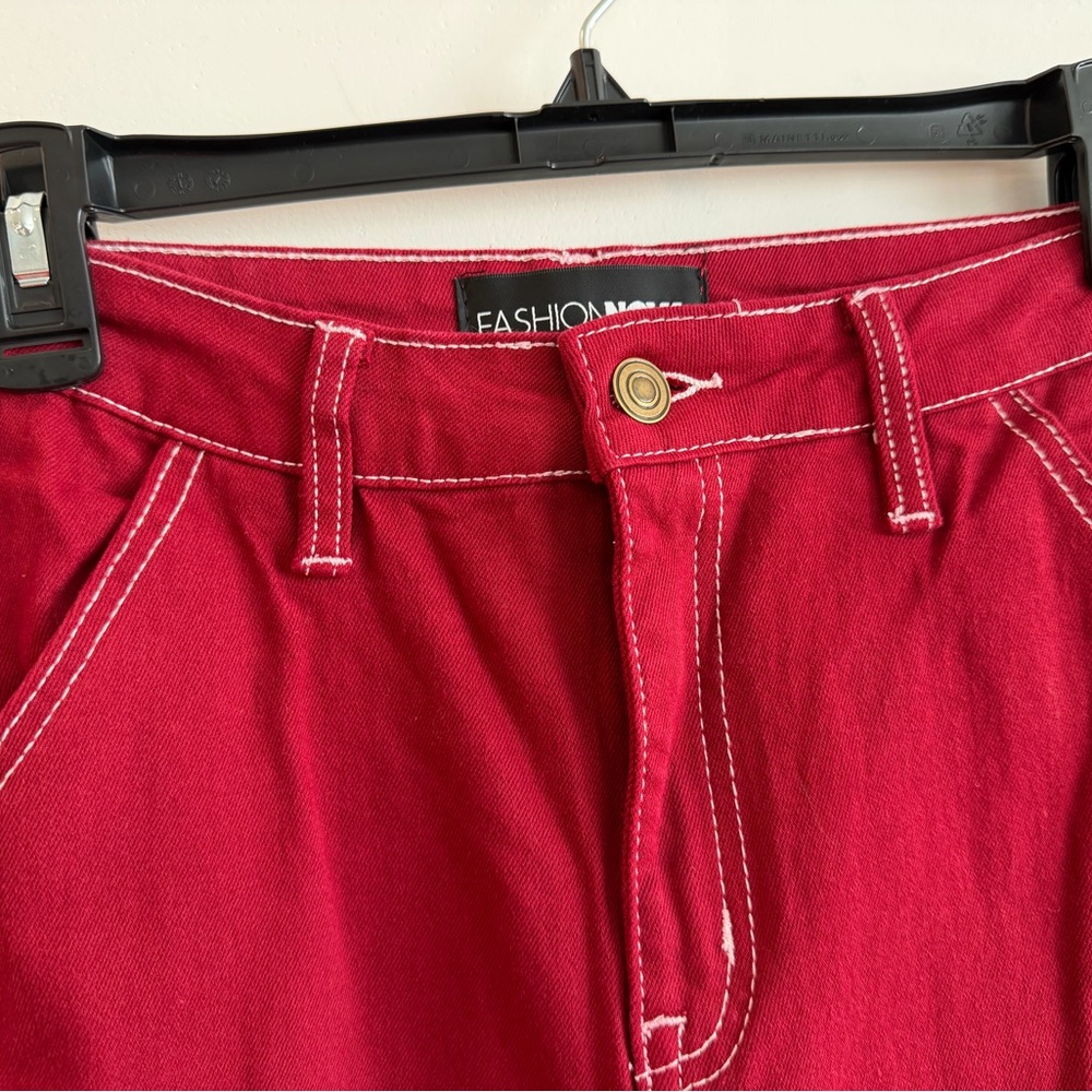 Fashion Nova Y2K Red Cargo Utility Jeans Contrast Stitch Festival Rave Size 7 - Picture 9 of 14